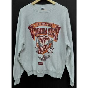 Vintage SPORTS Virginia Tech Hokies Sweatshirt Gray Graphic Print Knit Size 3XL